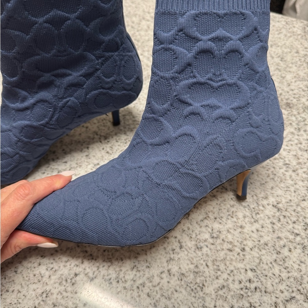 Coach Blue Heeled Boots with Textured Design